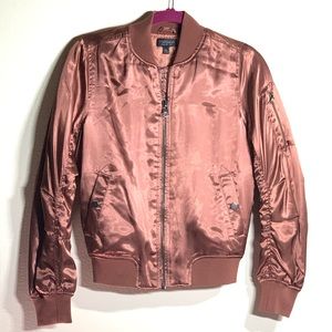 Topshop Metallic Bomber Jacket in Rust Brown